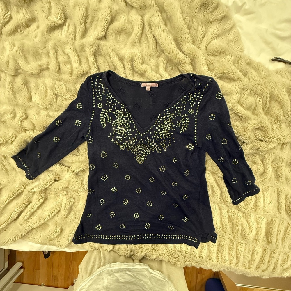 Calypso St. Barth Navy Blue Embellished Blouse
